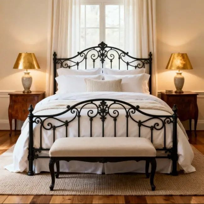 سرير ملكي فولاذي بإطار أسود 150x120x200 - BED26
