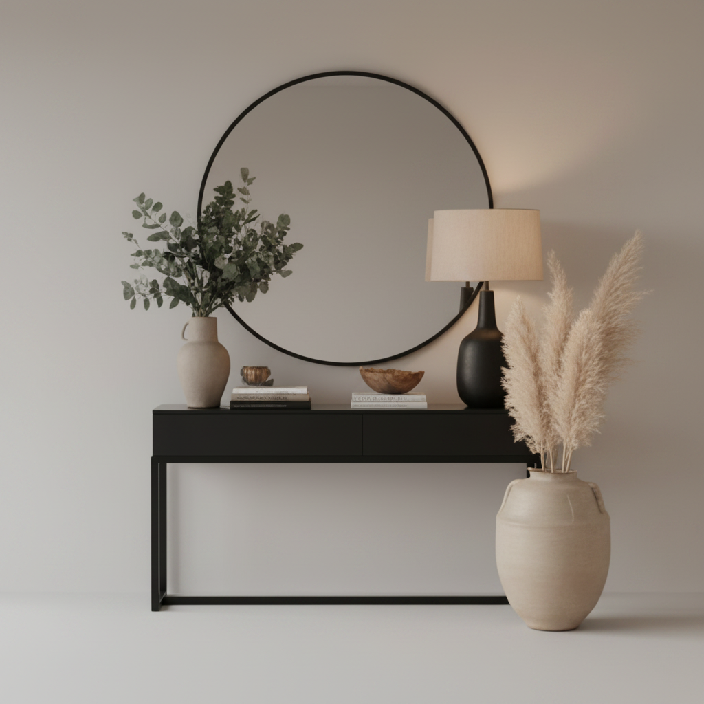 steel console with Mirror and MDF Wood - CL24