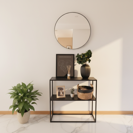 steel console with Mirror and MDF wood 100x35x90 - CL31