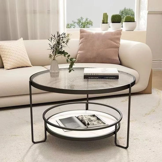 طاولة قهوة مركزية من الفولاذ و MDF والزجاج 70×45 -AA1