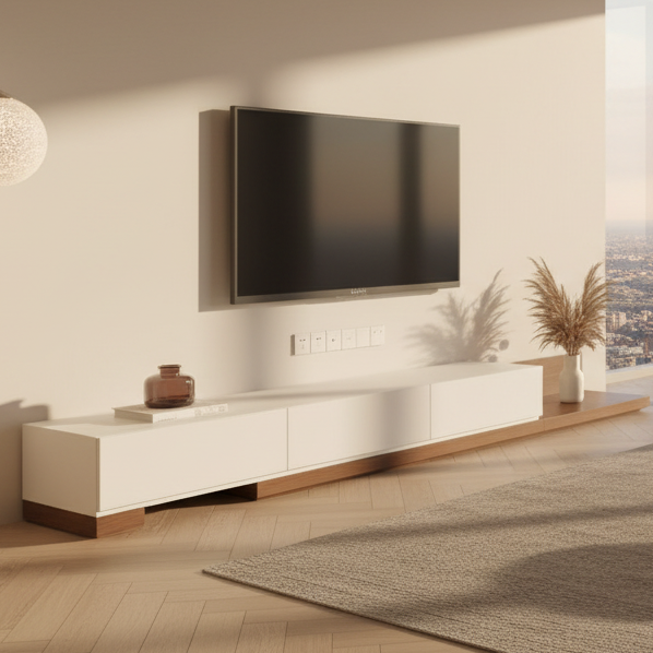 Tv Unit White & Wooden - TVUO25