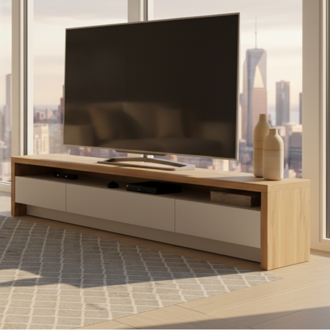 Tv Unit White & Wooden - TVUO37