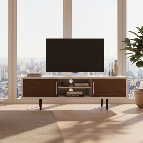 Tv Unit White & Wooden - TVUO38