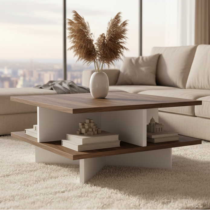 Table Unit White & Wooden - 80 x 80 x 40 cm - WCT12