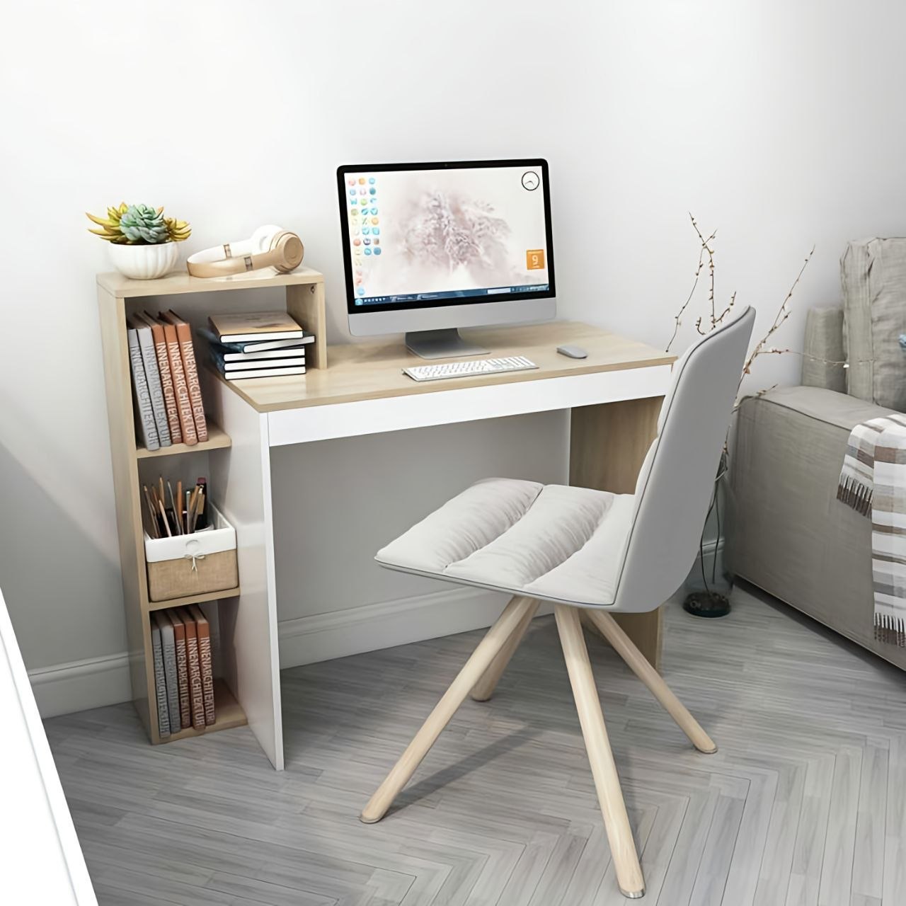 Desk Wooden & White - 100 x 50 x 80 cm - WDSK51