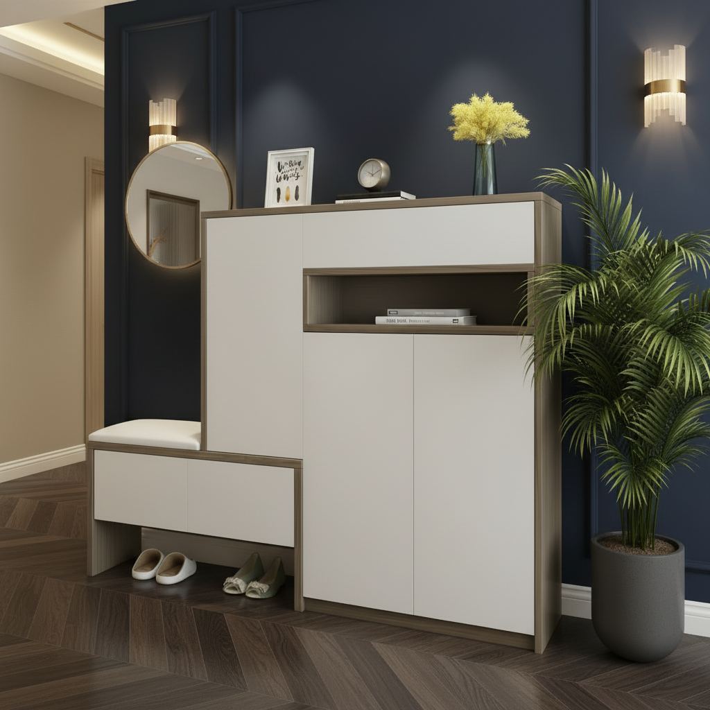Shoe Closet White & Wooden - 140 x 40 x 110 cm - WSH70
