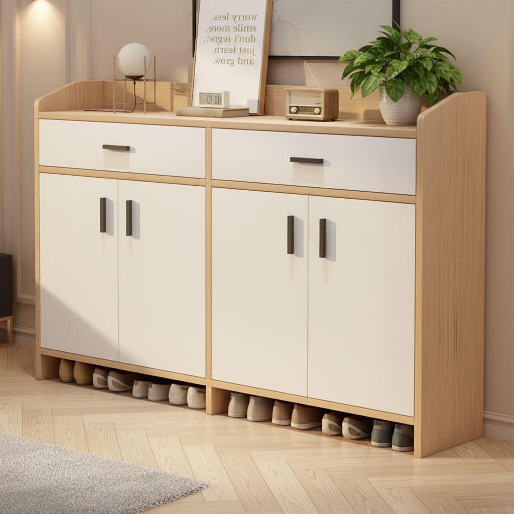 Shoe Closet White & Wooden - 140 x 40 x 110 cm - WSH75