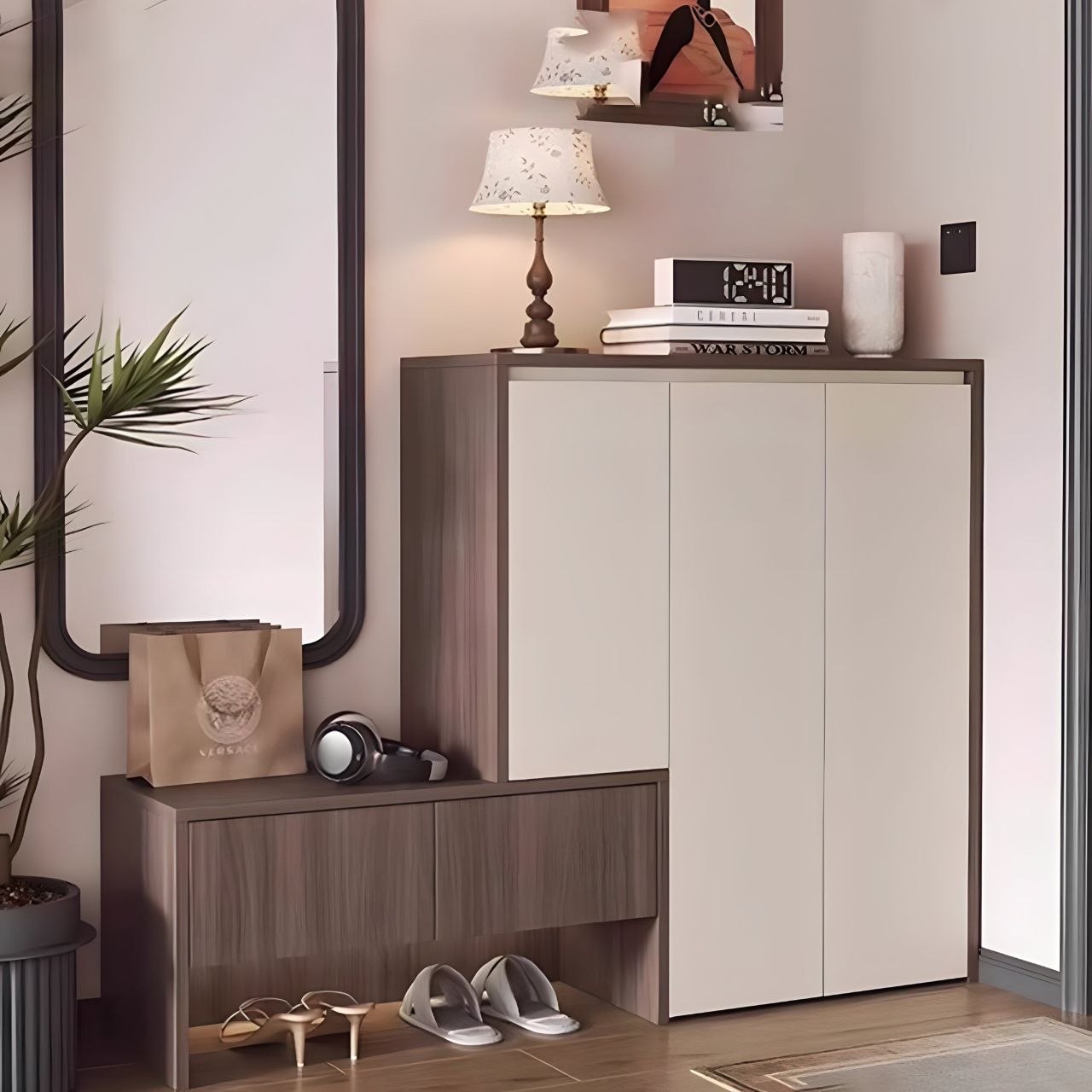 Shoe Closet Off-White & Wooden - WSH97