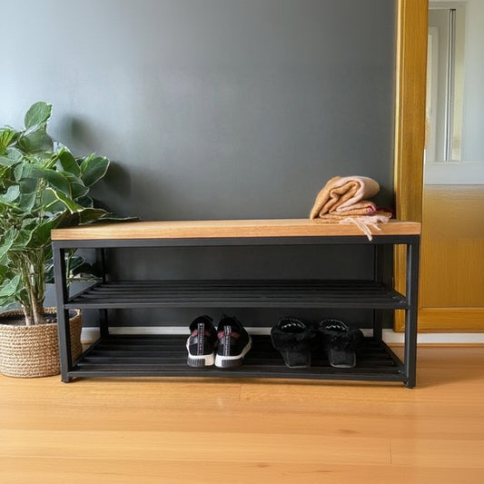 Steel shoe bench black AND wood 120x40x50 - SR23