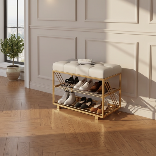 Steel shoe bench gray and gold 80x40x50 - SR17