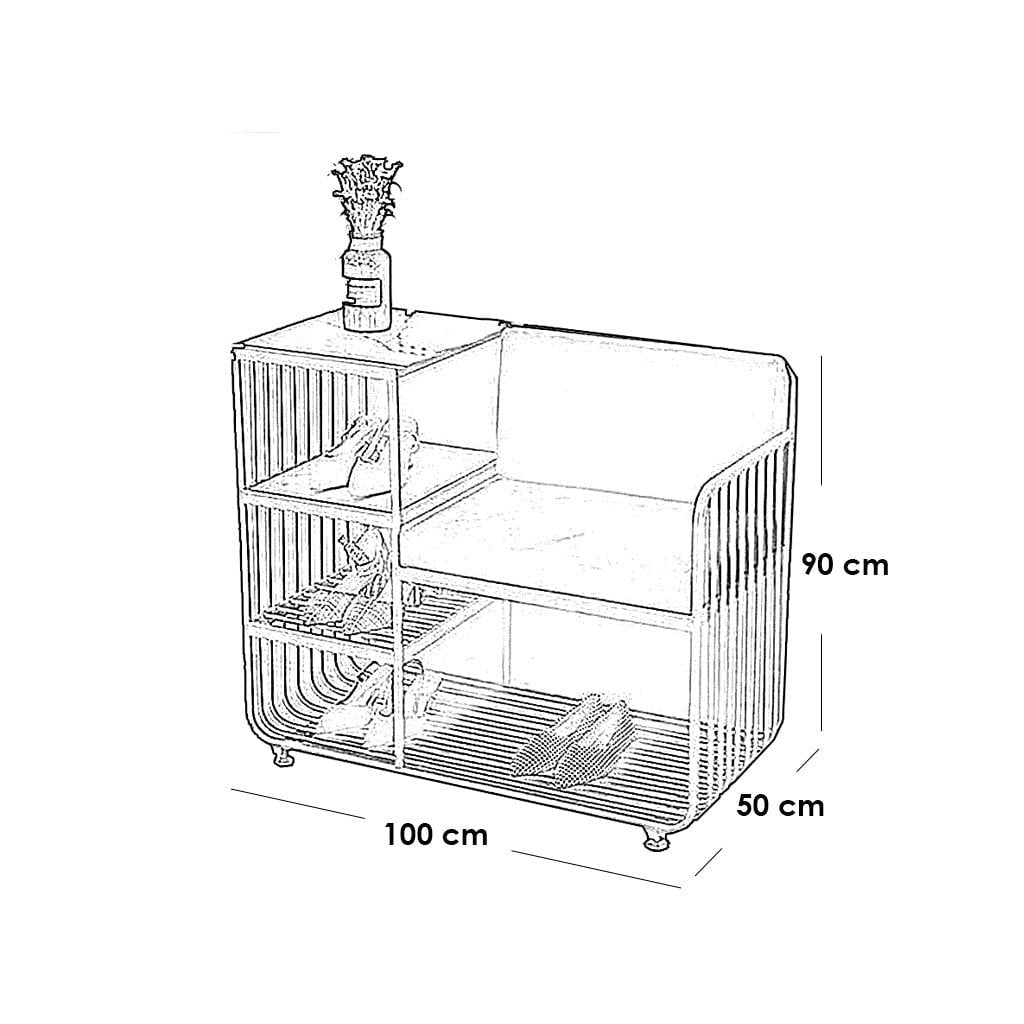 مقعد أحذية من الفولاذ و MDF باللونين الأسود والأبيض مع رفّين 100x50x90 - ر.س. 15
