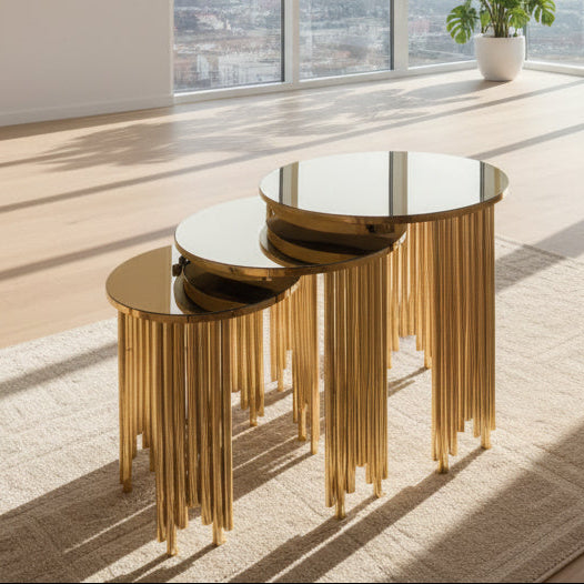 stanless steel and glass center and nesting table 3 pieces - CC12