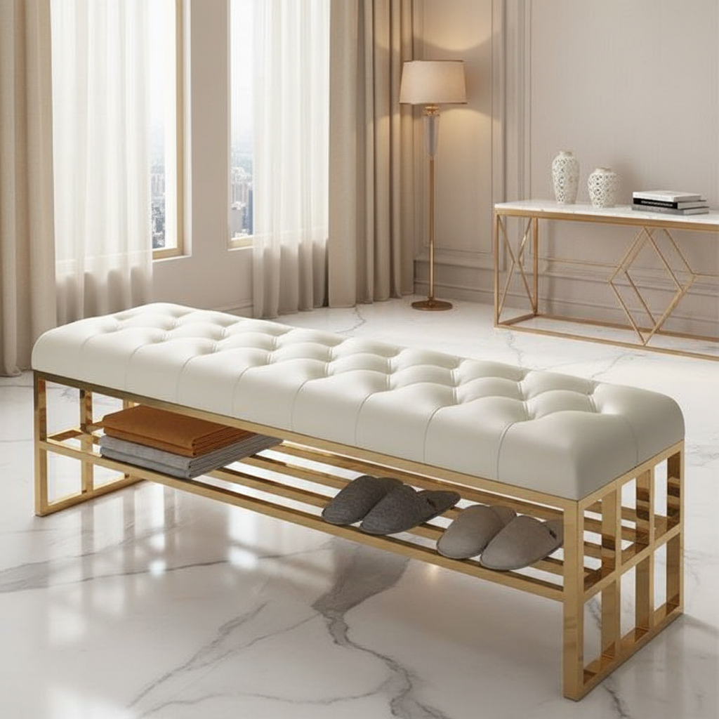 stainless steel gold shoe bench - SRS74