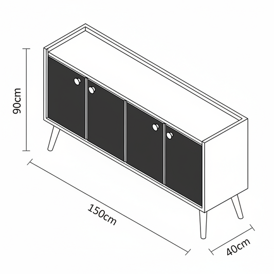 Buffet | Black & Wooden | 150 x 40 x 90 - BUF16