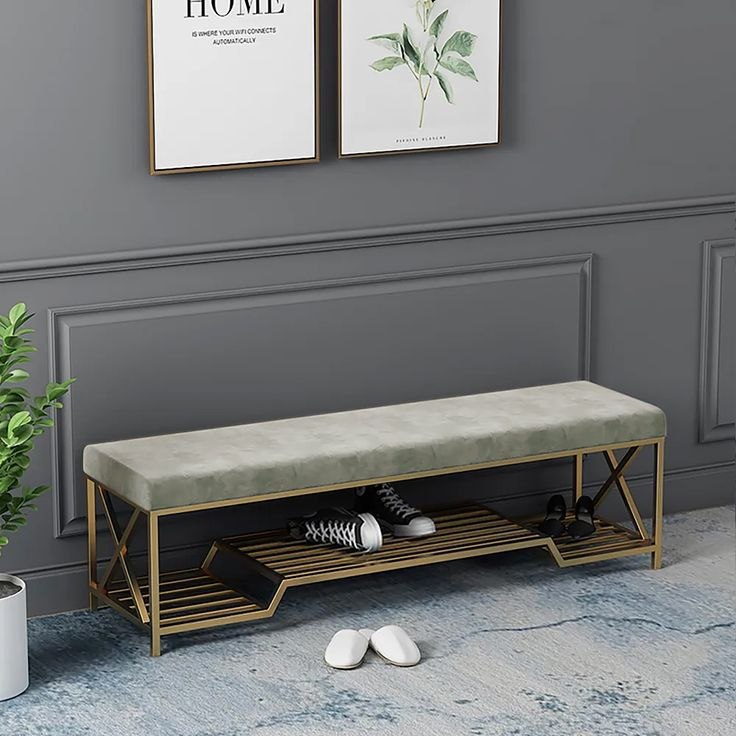Steel shoe bench gold and gray padding 150x40x50 - SR29