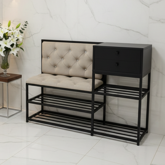Steel shoe bench black and white with 3 shelves 100x50x90 - SR14