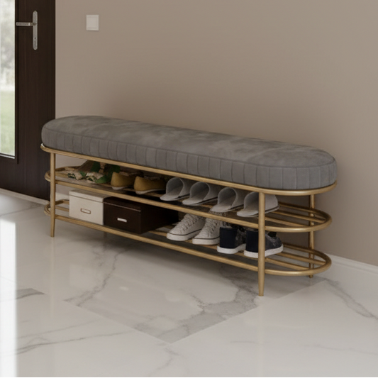 Steel shoe bench gold and green padding 120x40x50 - SR31
