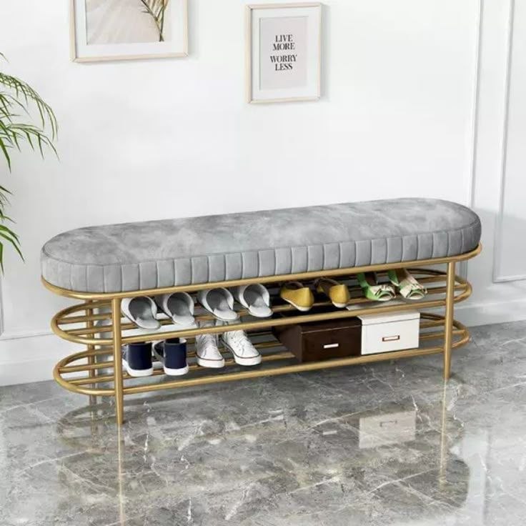 Steel shoe bench gold and green padding 120x40x60 - SR31