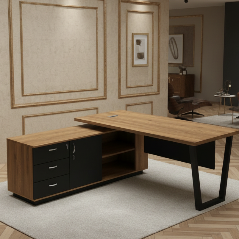 Desk Wooden & Black - 160 x 160 x 75 cm WDSK23