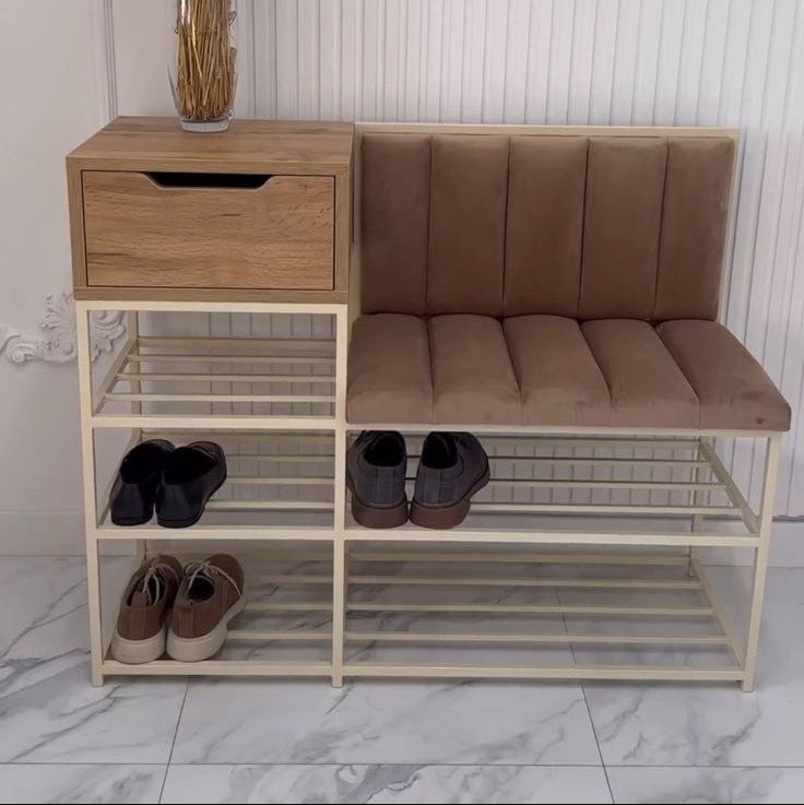 Iron beige and brown shoe bench - SRS45