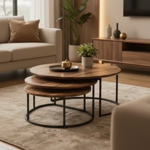 steel and MDF center and nesting table 3 pieces - CC11