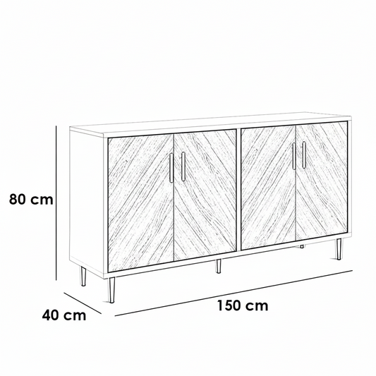 Black and white line drawing of a sideboard or credenza with dimension labels showing 80 cm height, 120 cm width, and 35 cm depth.