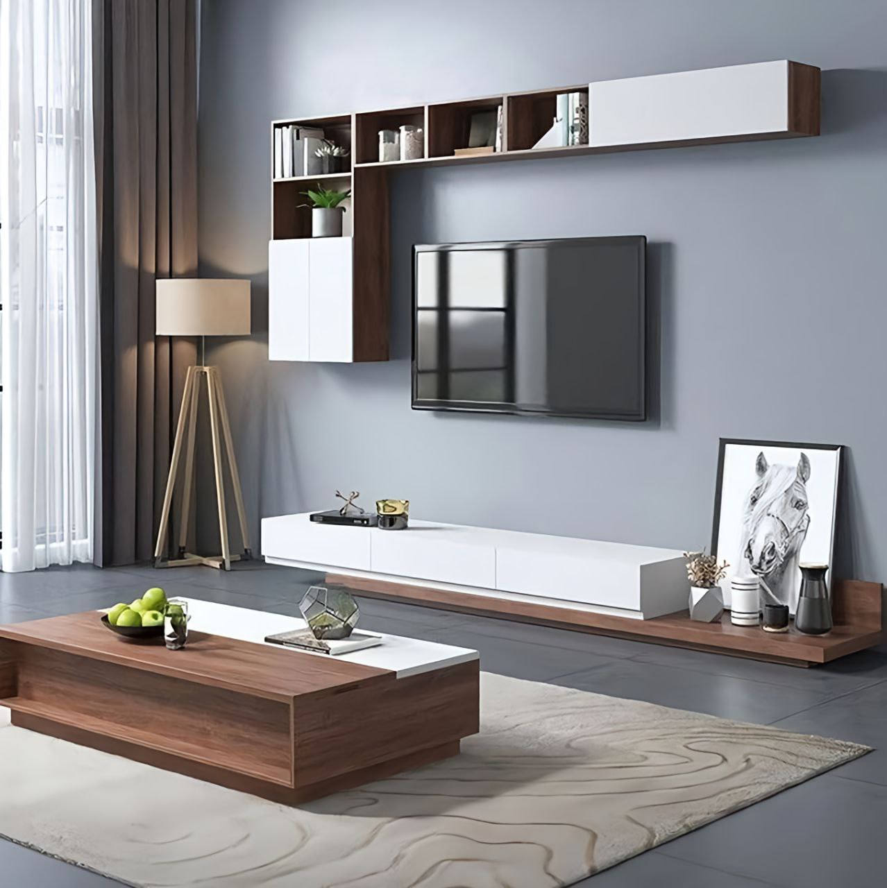 TV Unit and Coffee Table white and brown - TVCT13