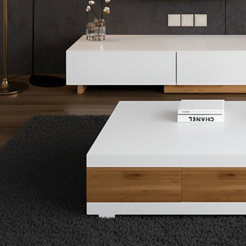 Living Room Set White & Wooden - 200 x 40 x 40 cm - TVCT16