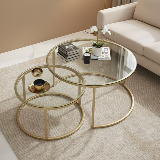 steel and glass nesting coffee table gold 2 pieces - BB21