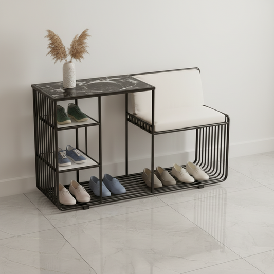Steel shoe rack black and white padding with three shelves mdf 120x45x90 - SR3