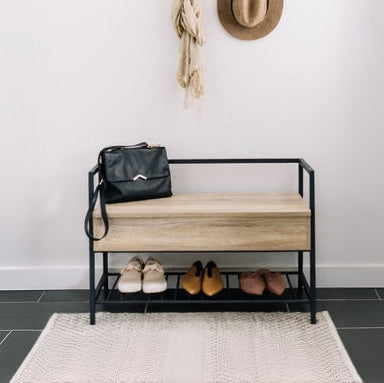 Steel shoe bench black and MDF 100x45x80 - SR13