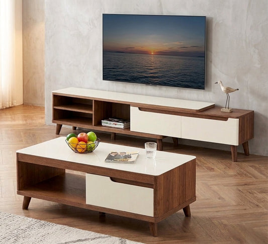 TV Unit and Coffee Table brown and White - TVCT4