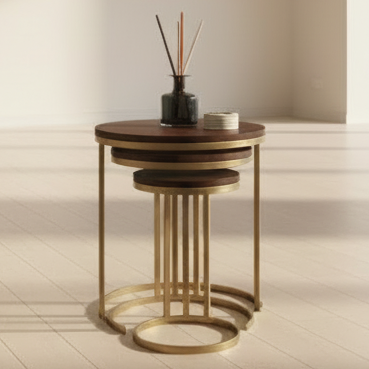 steel and MDF nesting and side table gold 3 pieces - CC17