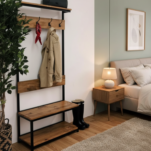 Iron Leather Shoe Rack Black and wooden- 180x45x100 cm - SR21