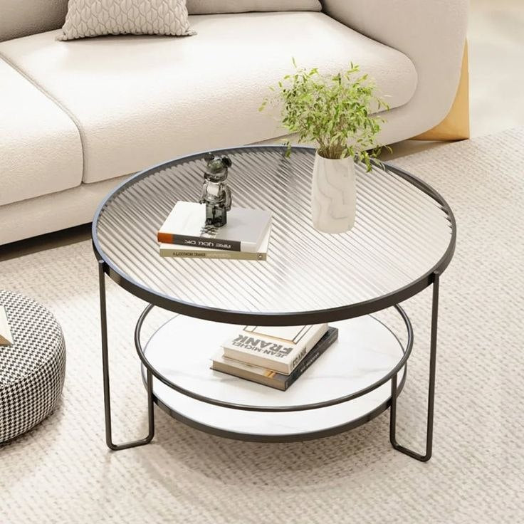 طاولة قهوة مركزية من الفولاذ و MDF والزجاج 70×45 -AA1
