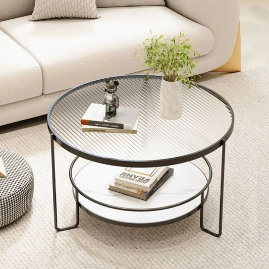 طاولة قهوة مركزية من الفولاذ و MDF والزجاج 70×45 -AA1