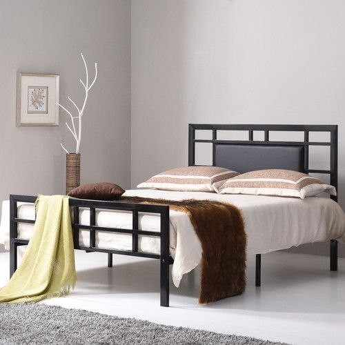 سرير ملكي حديد وMDF إطار أسود 150x110x200 - BED19