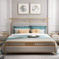 سرير كوين حديد مع تنجيد ذهبي وأبيض 150x140x200 - BED28