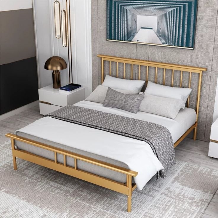 سرير كوين حديدي بإطار ذهبي 150x100x200 - BED6