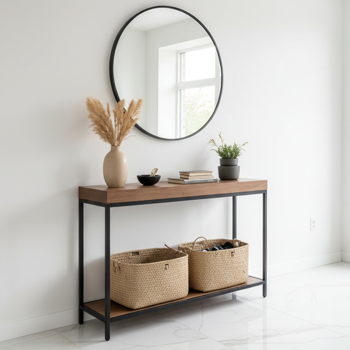 steel console with Mirror and Wood - CL28
