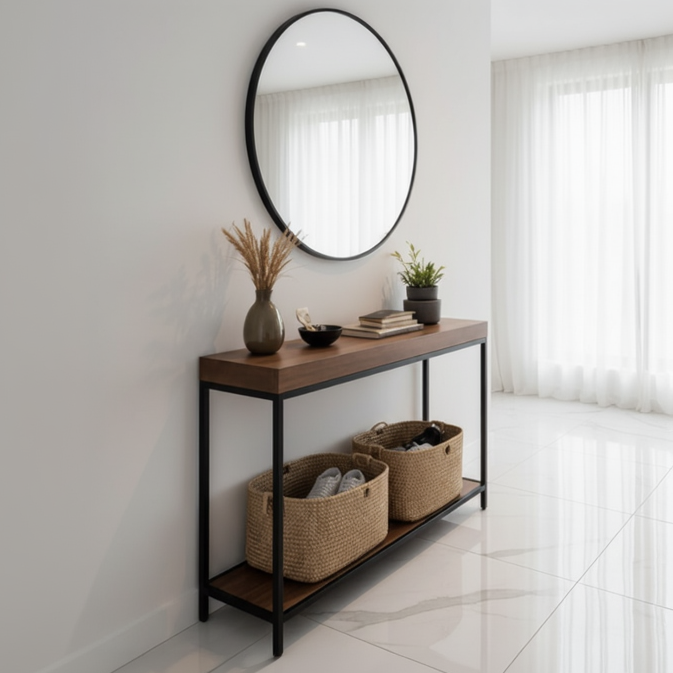 steel console with Mirror and Wood - CL28