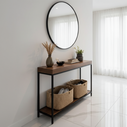 steel console with Mirror and wood 120x35x90  - CL28