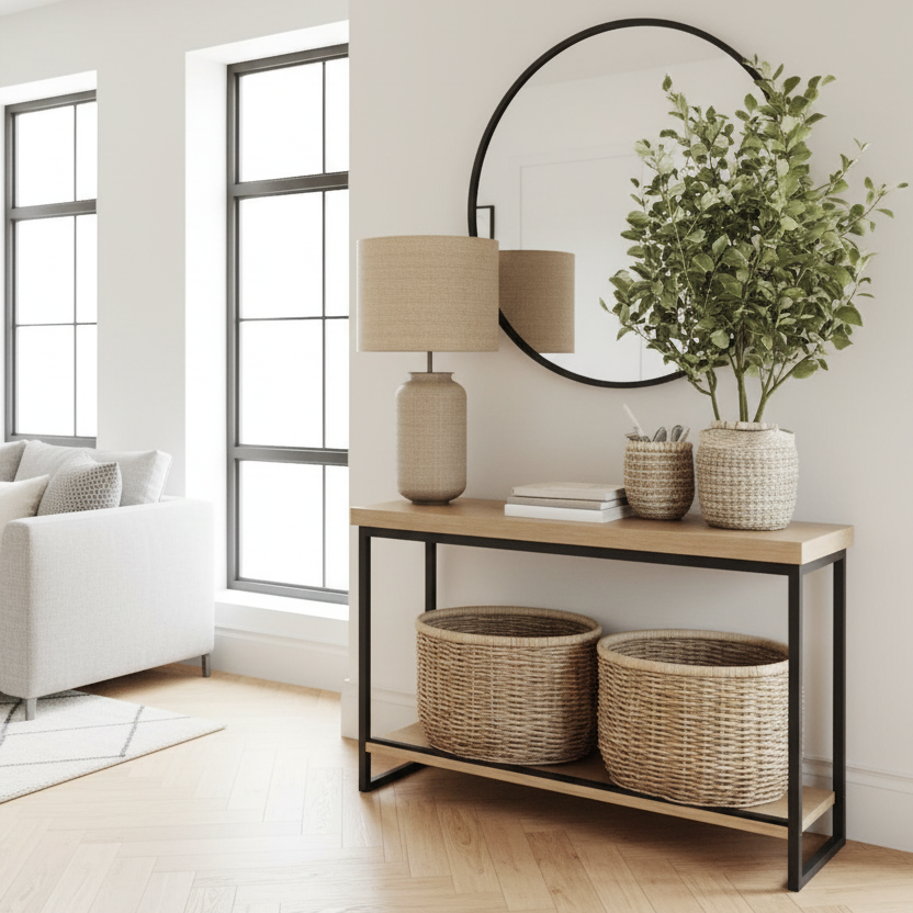 steel console with Mirror and MDF Wood - CL29