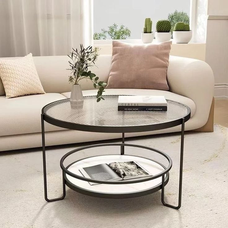 طاولة قهوة مركزية من الفولاذ و MDF والزجاج 70×45 -AA1