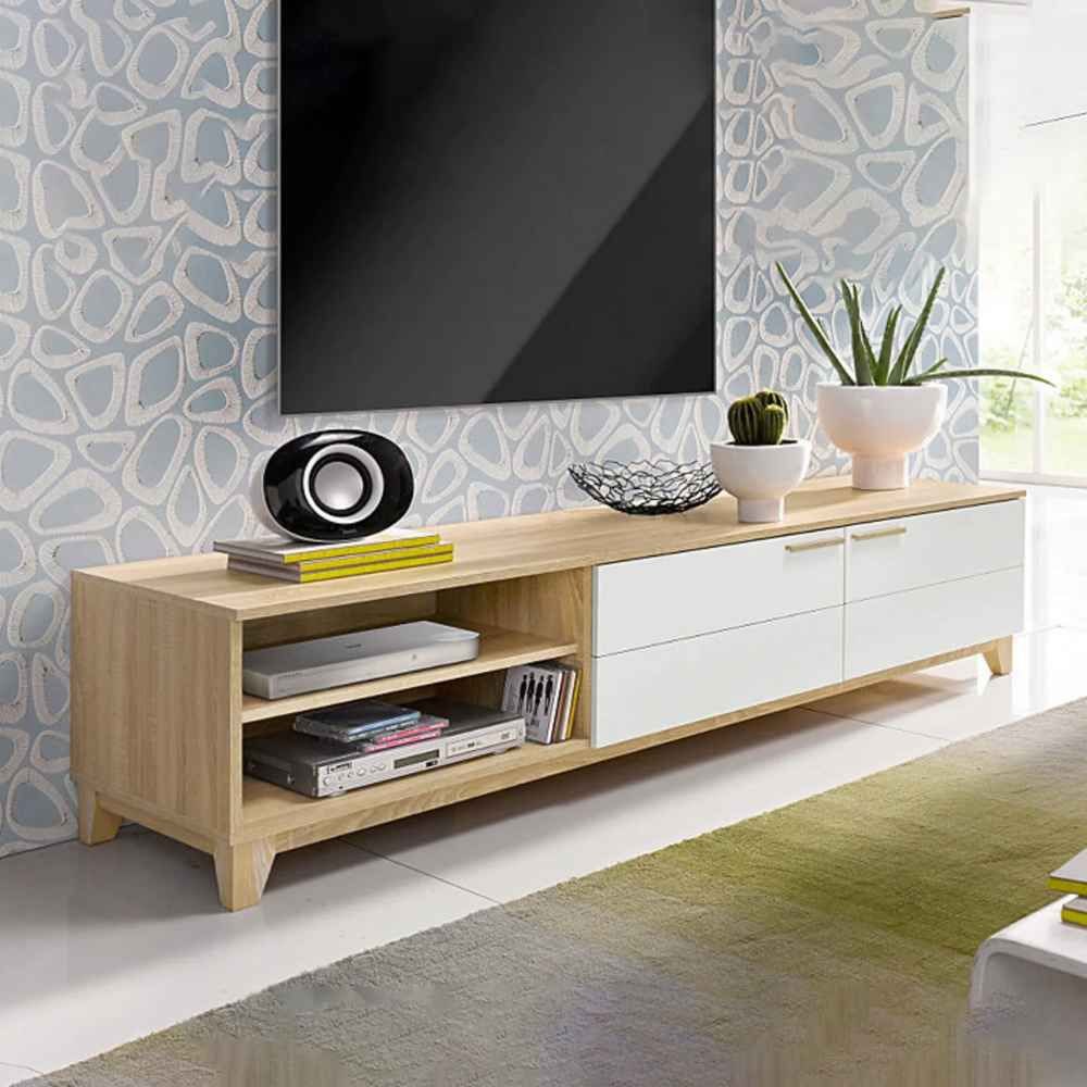 Tv Unit White & Wooden - TVUO19