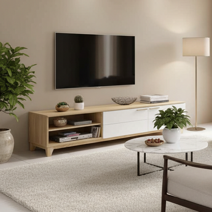 Tv Unit White & Wooden - TVUO19