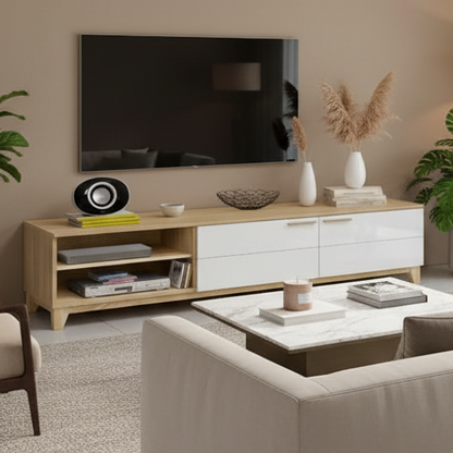 Tv Unit White & Wooden - TVUO19