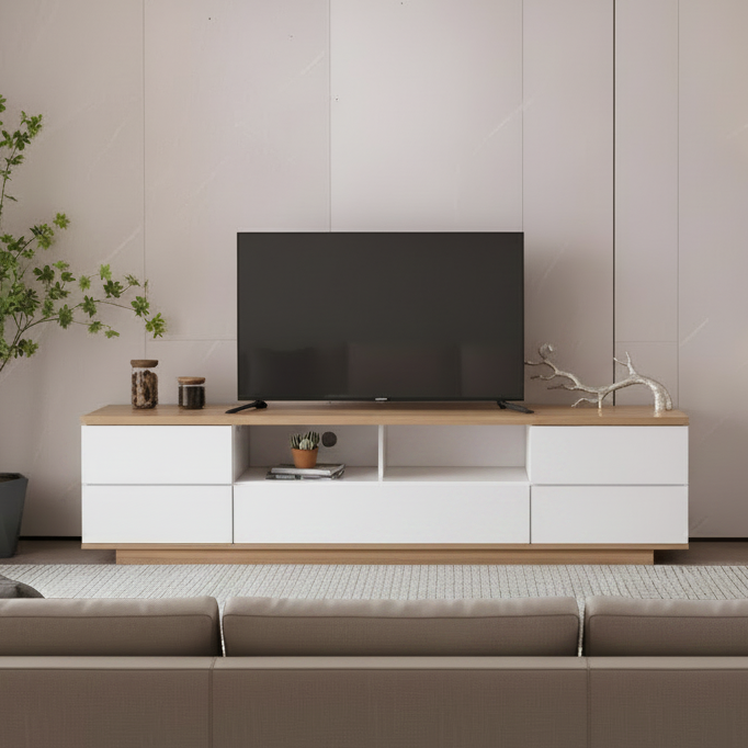 Tv Unit White & Wooden - TVUO22