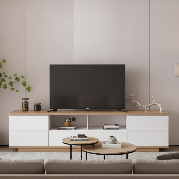 Tv Unit White & Wooden - TVUO22