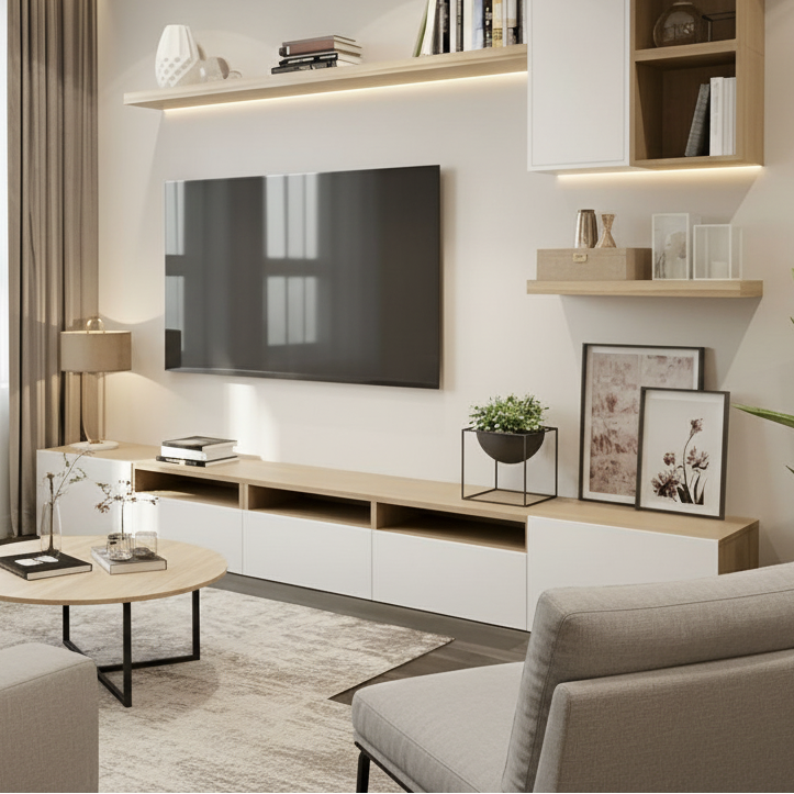 Tv Unit White & Wooden - TVUO23